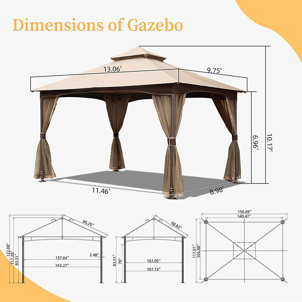 10'x13' Soft Double Roof Gazebo - Image 3