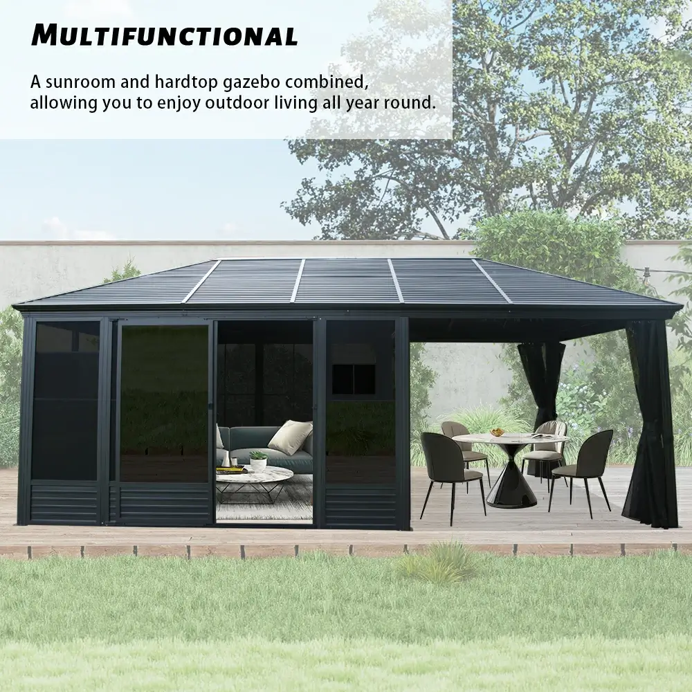 11'×21' Hardtop Sunroom & Gazebo - Front and Side Doors - Image 4
