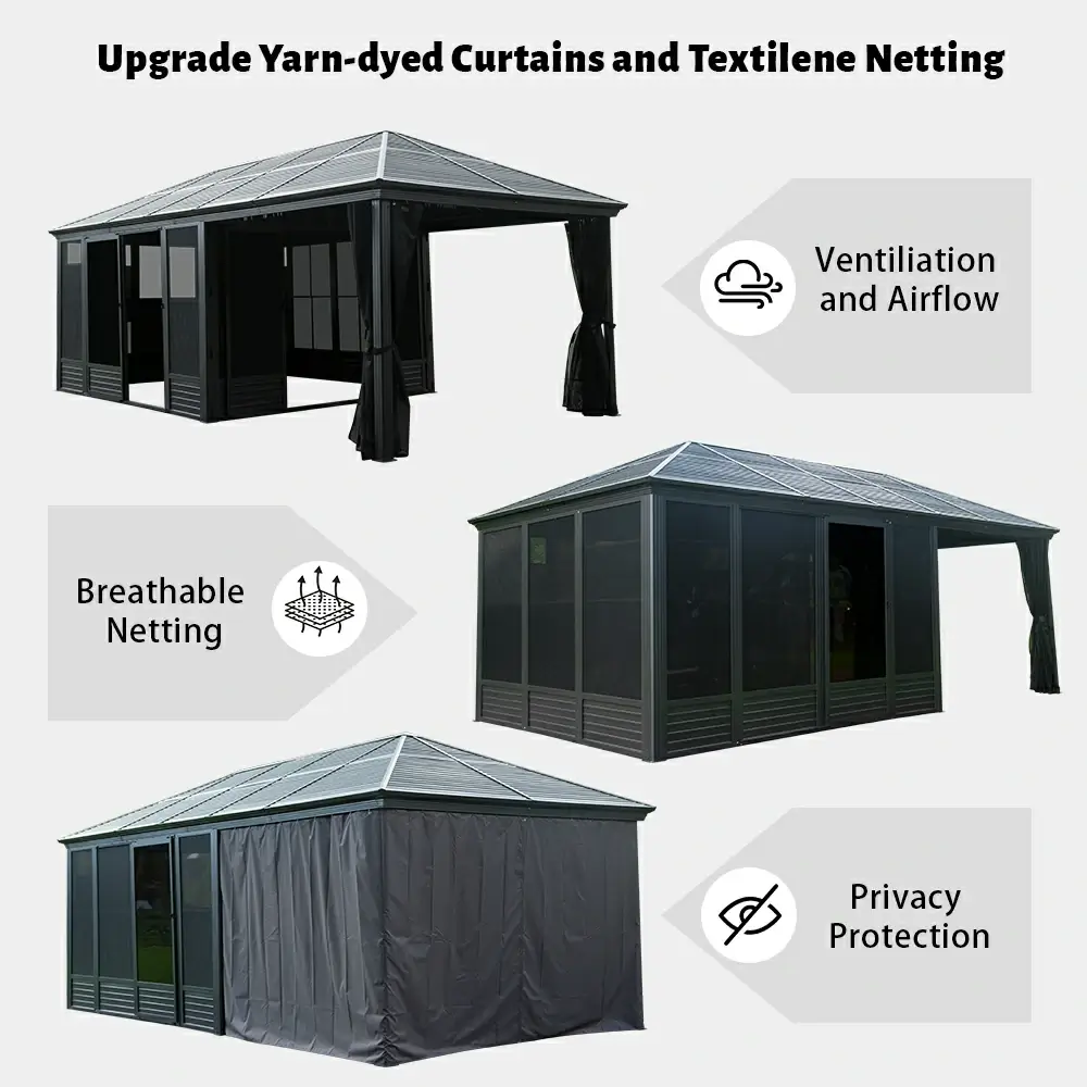 11'×21' Hardtop Sunroom & Gazebo - Front and Side Doors - Image 9