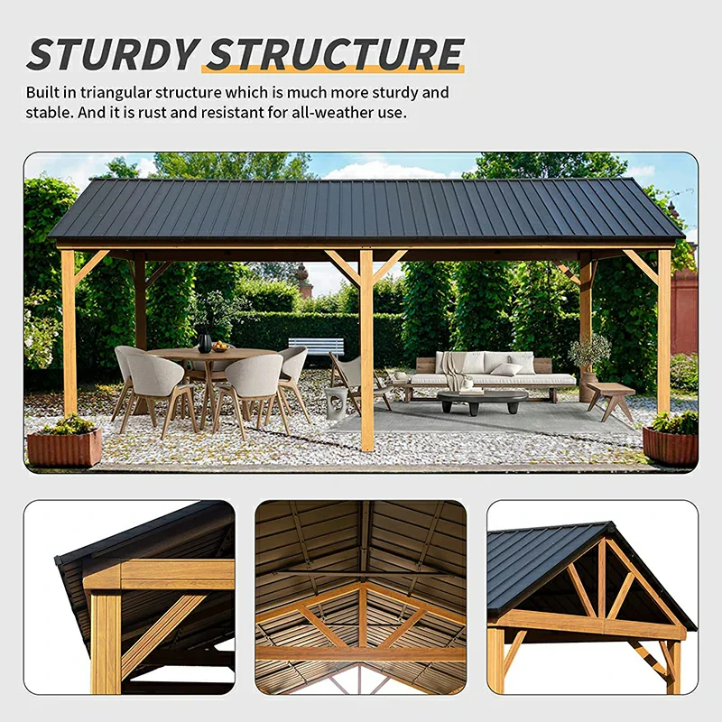 Gable Hardtop Gazebo - Wood-looking Frame - Image 12