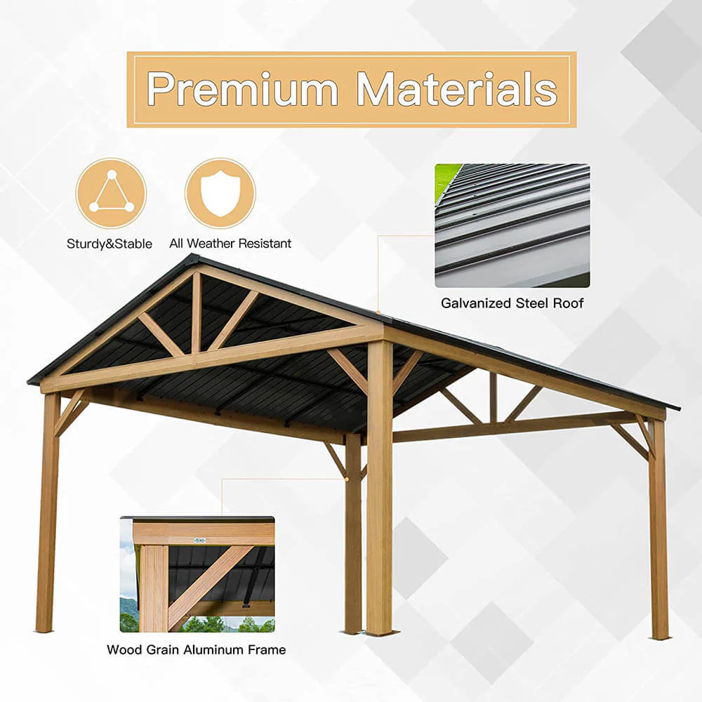 Gable Hardtop Gazebo - Wood-looking Frame - Image 5
