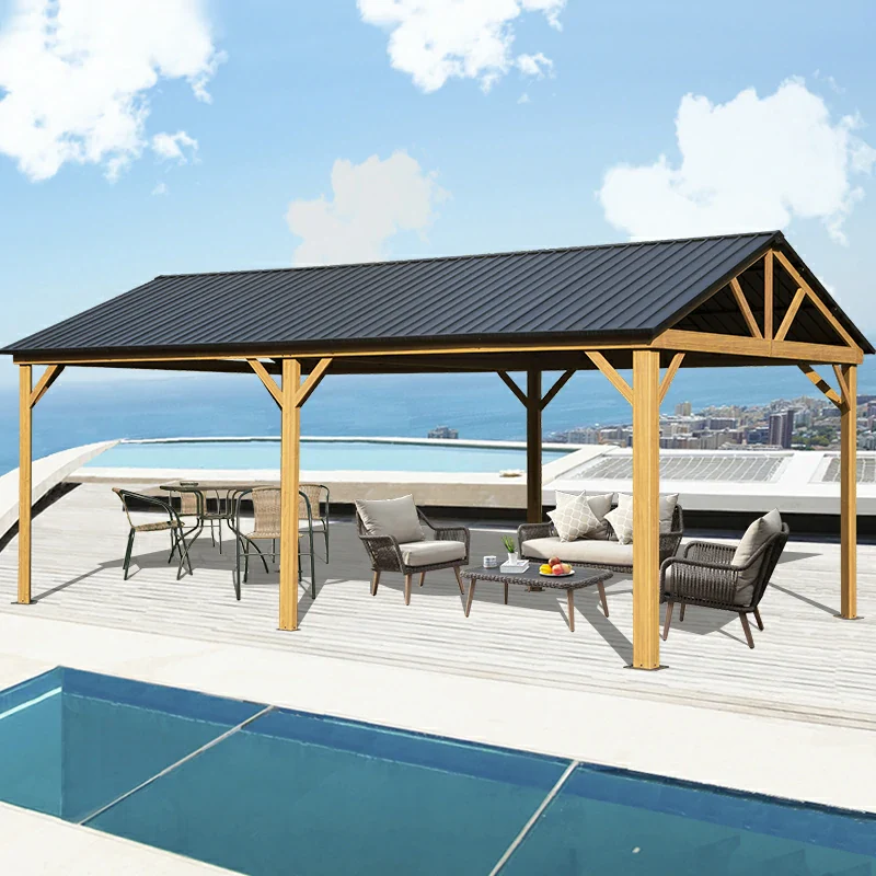 Gable Hardtop Gazebo - Wood-looking Frame - Image 9
