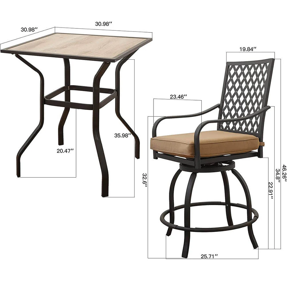 3 Piece Patio Bar Set with Cushion - Image 13