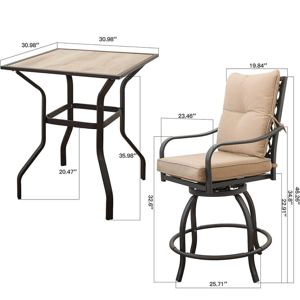 3 Piece Patio Bar Set with Cushion - Image 5