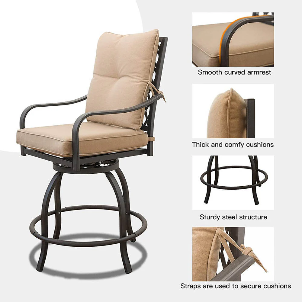 3 Piece Patio Bar Set with Cushion - Image 7