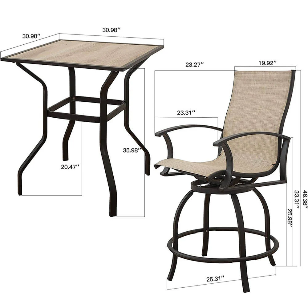 3 Piece Patio Textilene Bar Set - Image 5