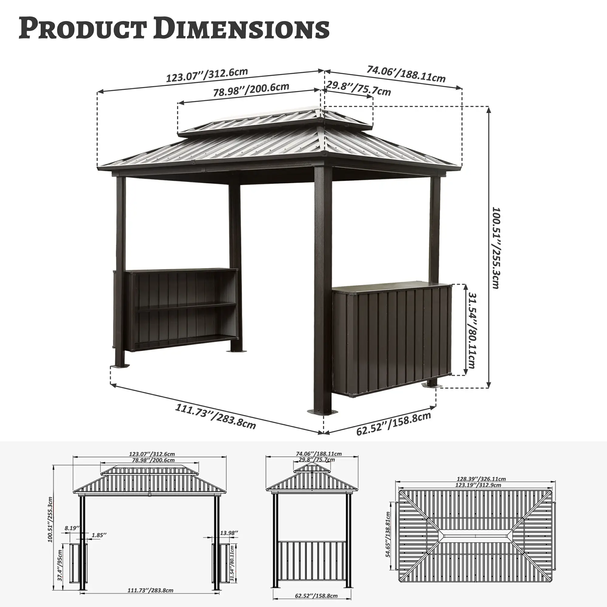 6' x 10' Hardtop Grill Gazebo with 2 Storage Cabinets - Image 8