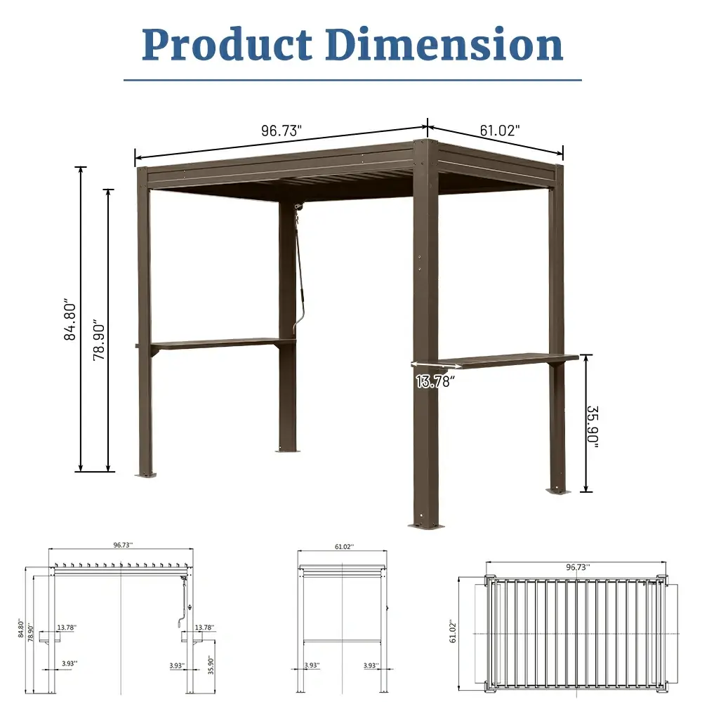 8' x 5' Aluminum Grill Gazebo with Adjustable Louvered Roof - Image 12