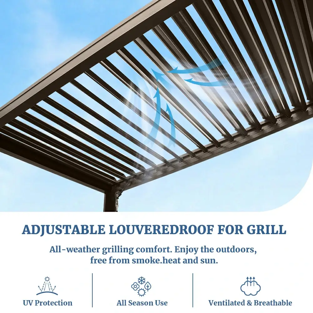 8' x 5' Aluminum Grill Gazebo with Adjustable Louvered Roof - Image 14