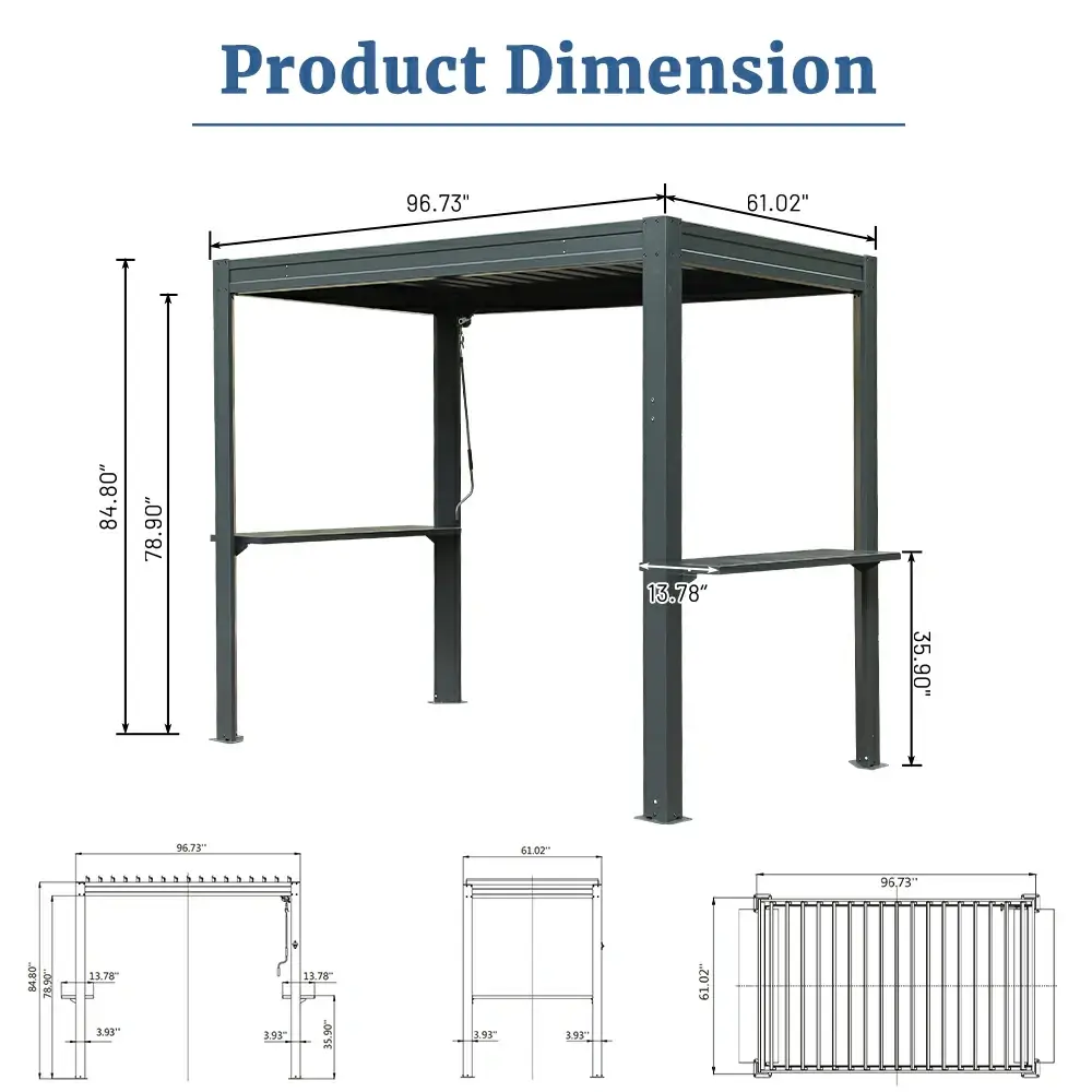 8' x 5' Aluminum Grill Gazebo with Adjustable Louvered Roof - Image 3