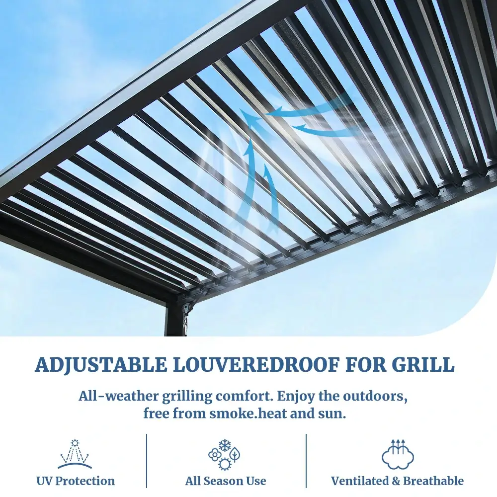 8' x 5' Aluminum Grill Gazebo with Adjustable Louvered Roof - Image 5