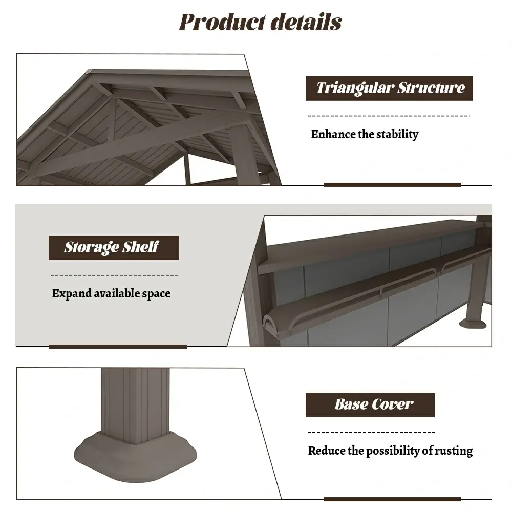 9' x 6' Hardtop Grill Gazebo Gable Roof - Image 11