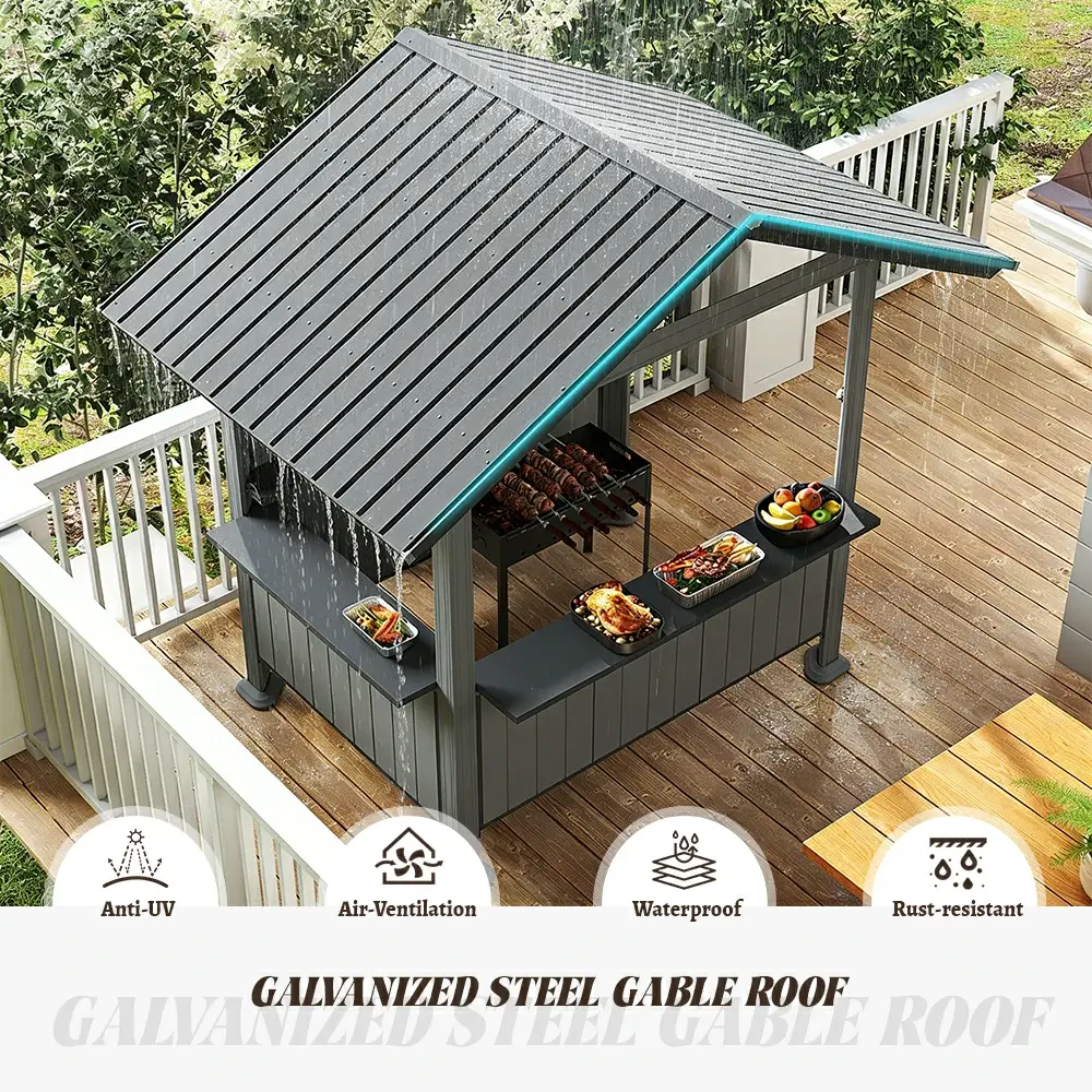 9' x 6' Hardtop Grill Gazebo Gable Roof - Image 4