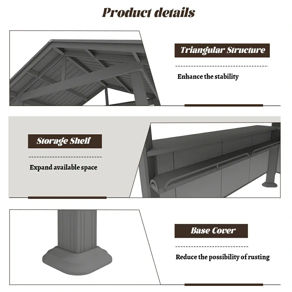 9' x 6' Hardtop Grill Gazebo Gable Roof - Image 6