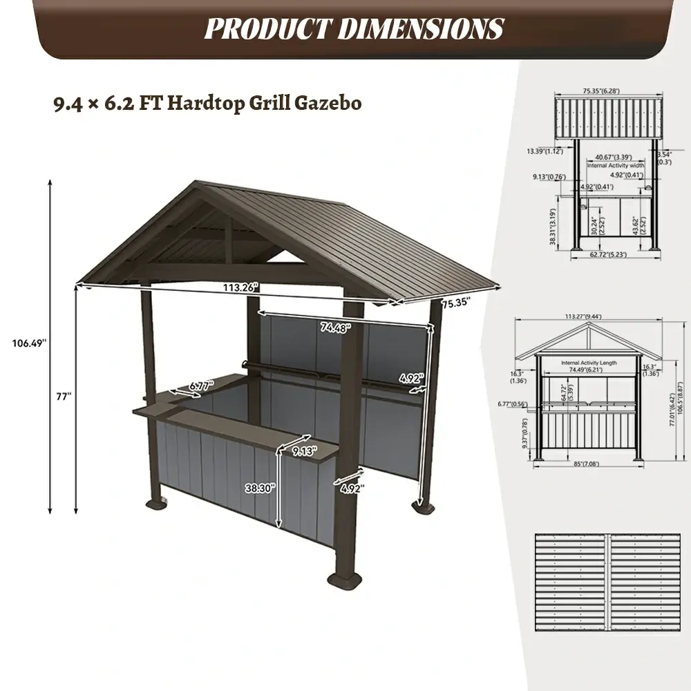 9' x 6' Hardtop Grill Gazebo Gable Roof - Image 8