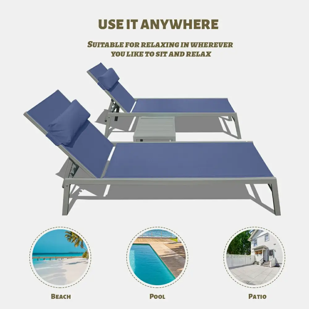 All-Aluminum Chaise Lounge Set of 3 - Image 9