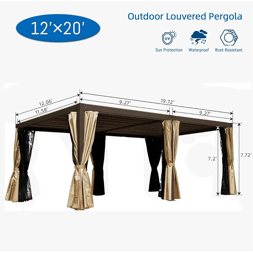 Aluminum Louvered Pergola - Brown - Image 16