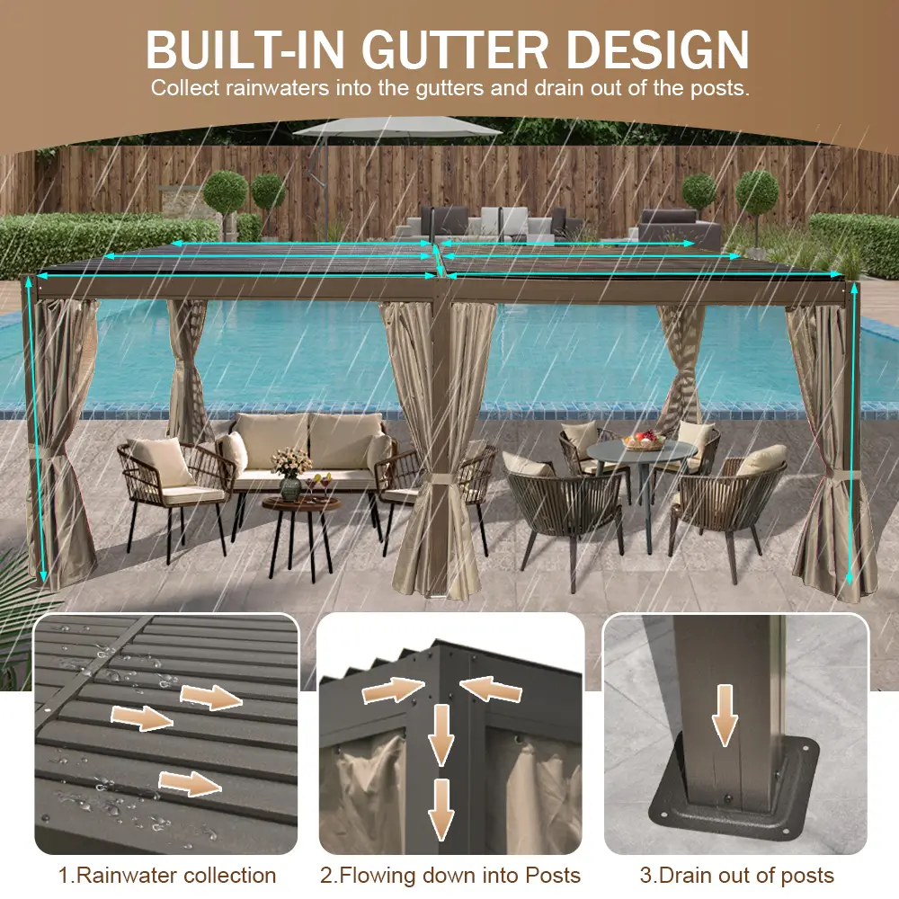 Aluminum Louvered Pergola - Brown - Image 17