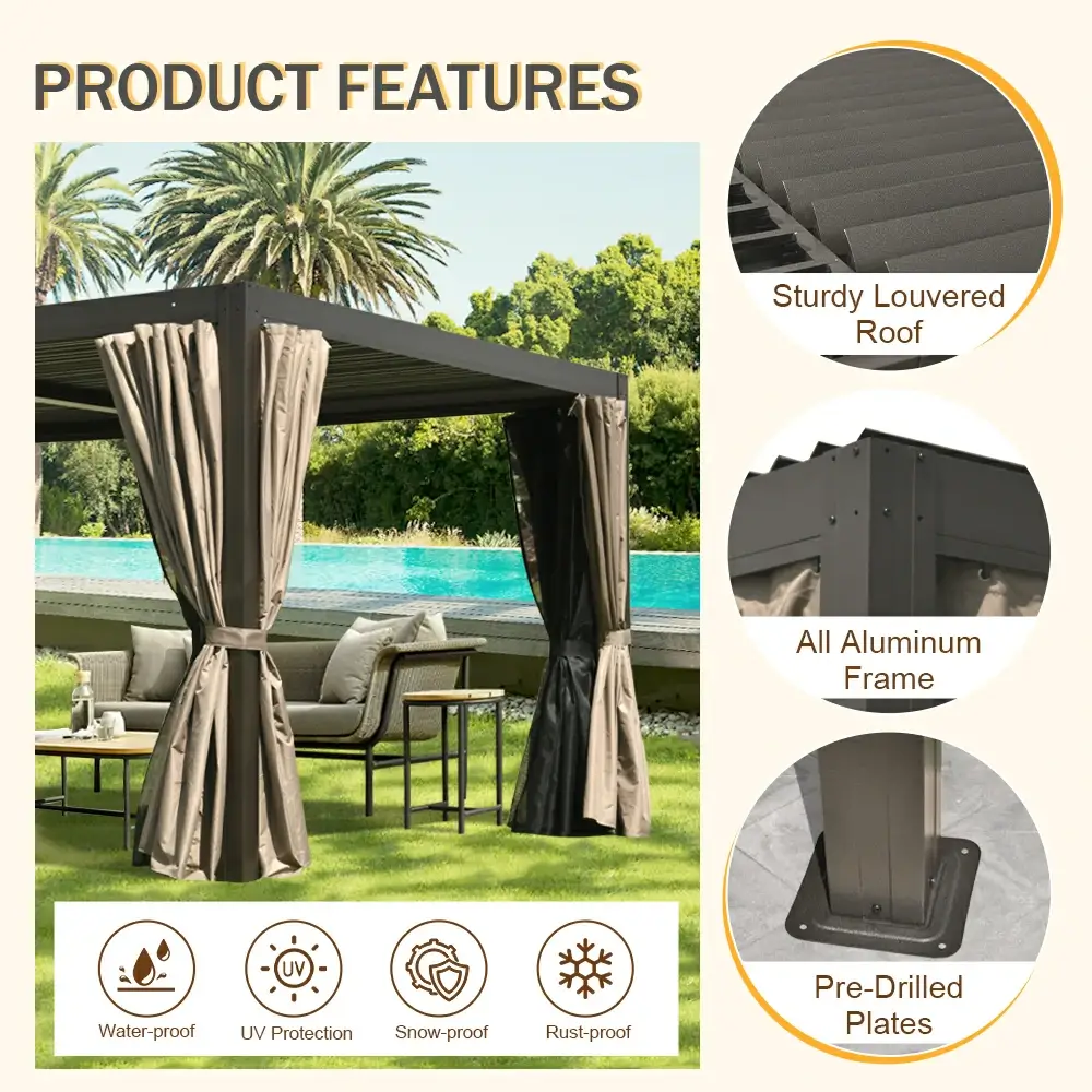 Aluminum Louvered Pergola - Brown - Image 19