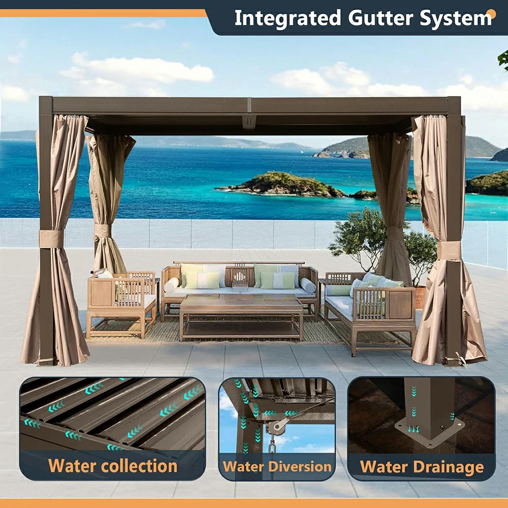 Aluminum Louvered Pergola - Brown - Image 25