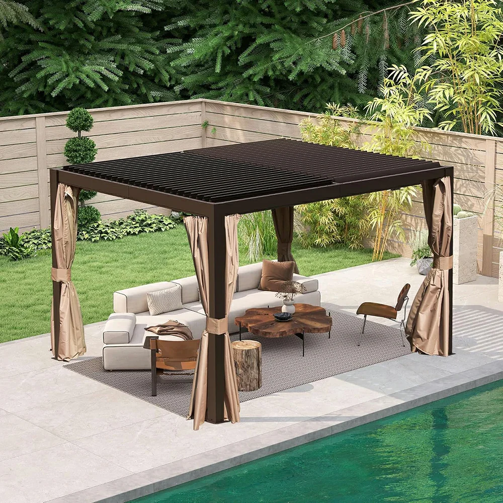 Aluminum Louvered Pergola - Brown - Image 28