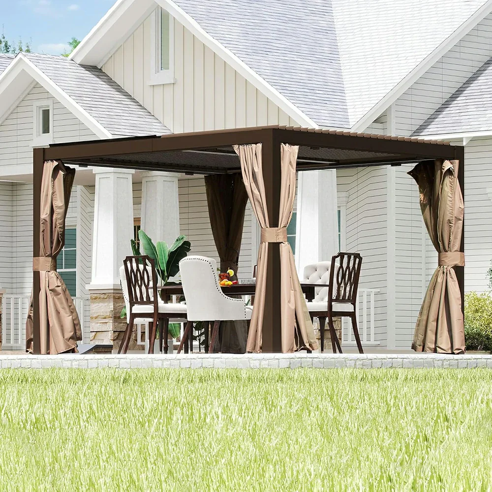 Aluminum Louvered Pergola - Brown - Image 29