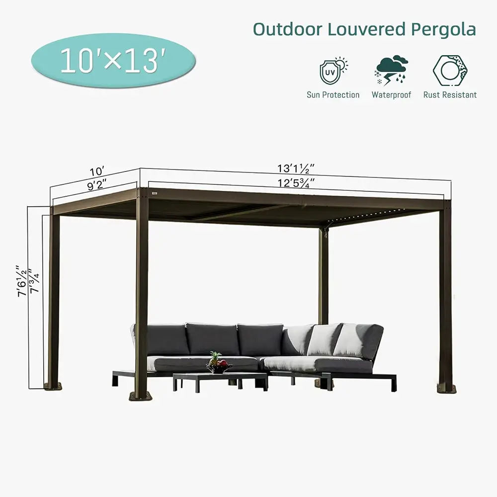Aluminum Louvered Pergola - Brown - Image 3