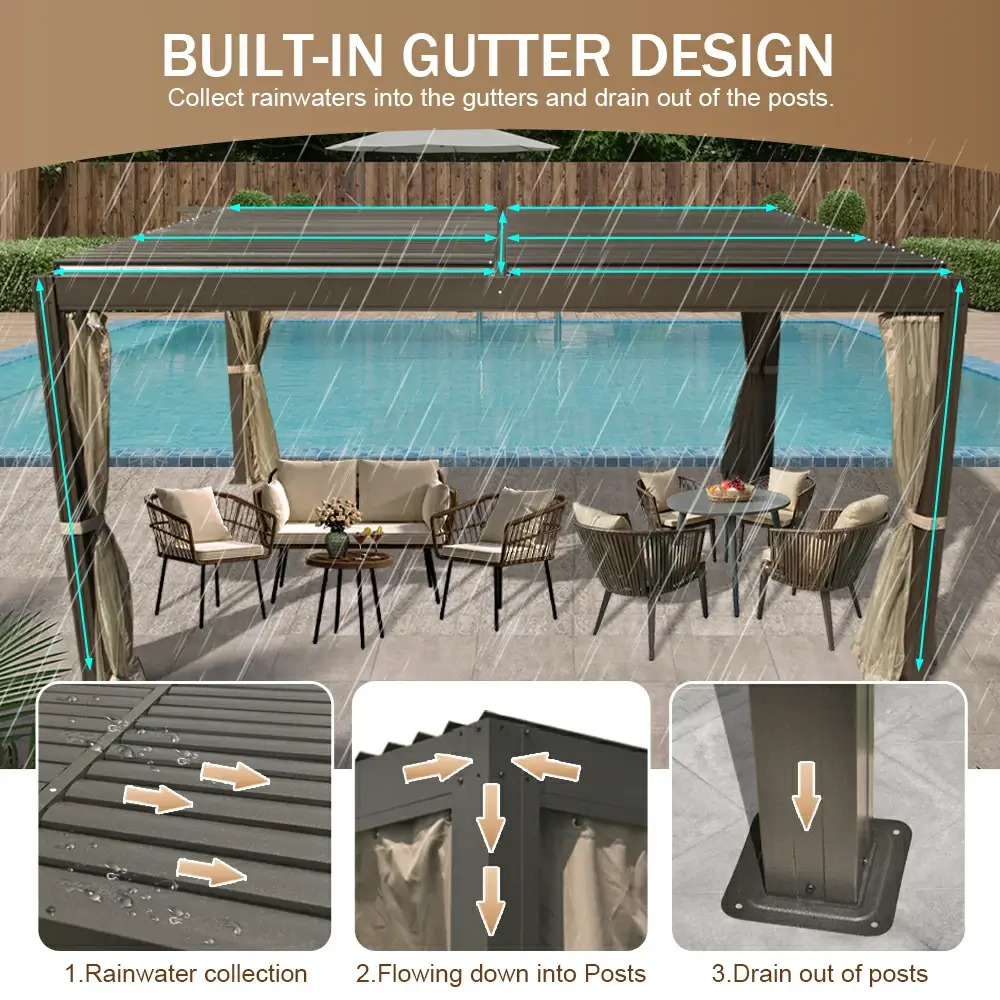 Aluminum Louvered Pergola - Brown - Image 4
