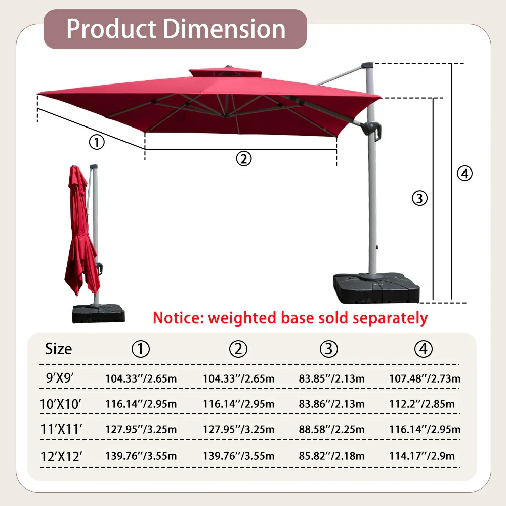 Cantilever Patio Umbrella - Square - Image 11