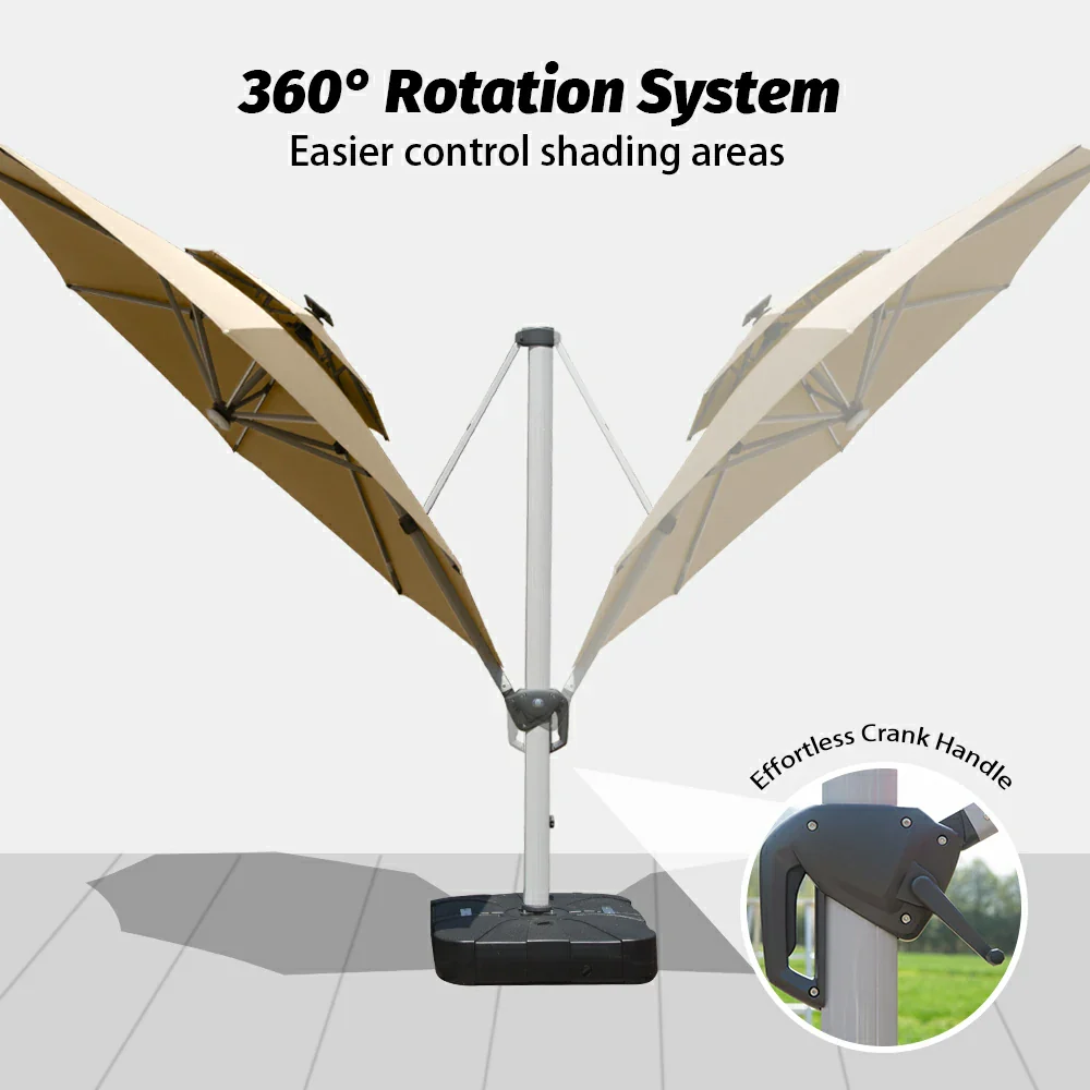 Cantilever Patio Umbrella with Solar Lights - Round - Image 10