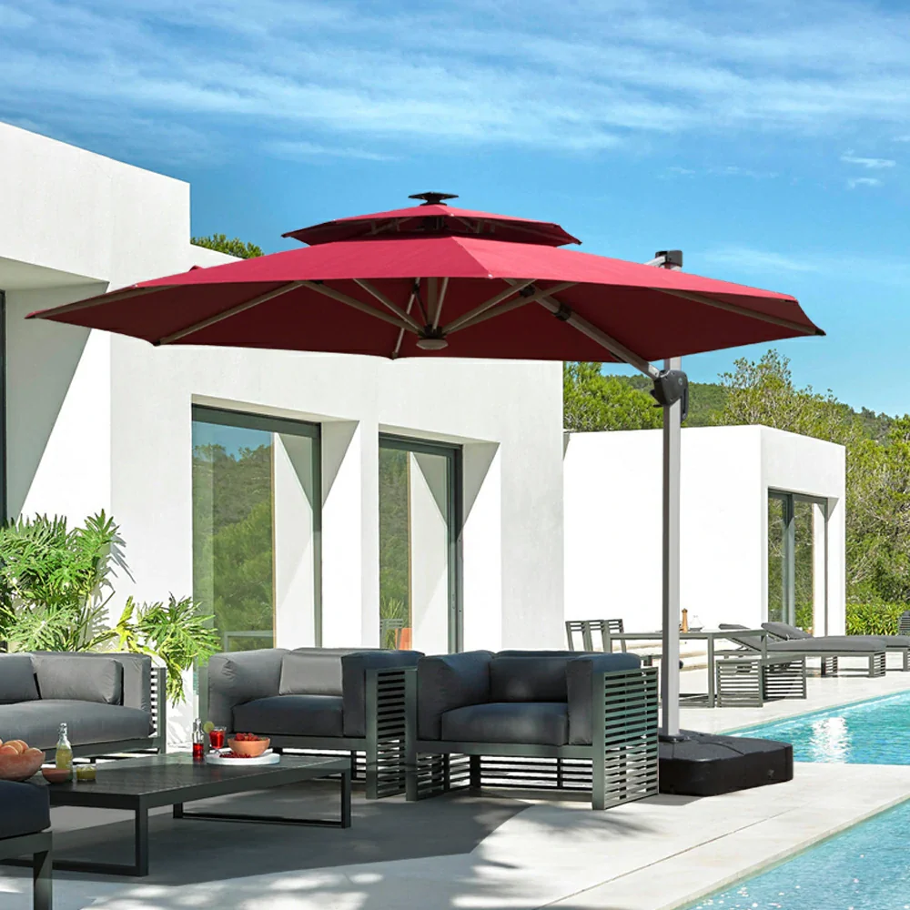 Cantilever Patio Umbrella with Solar Lights - Round - Image 12