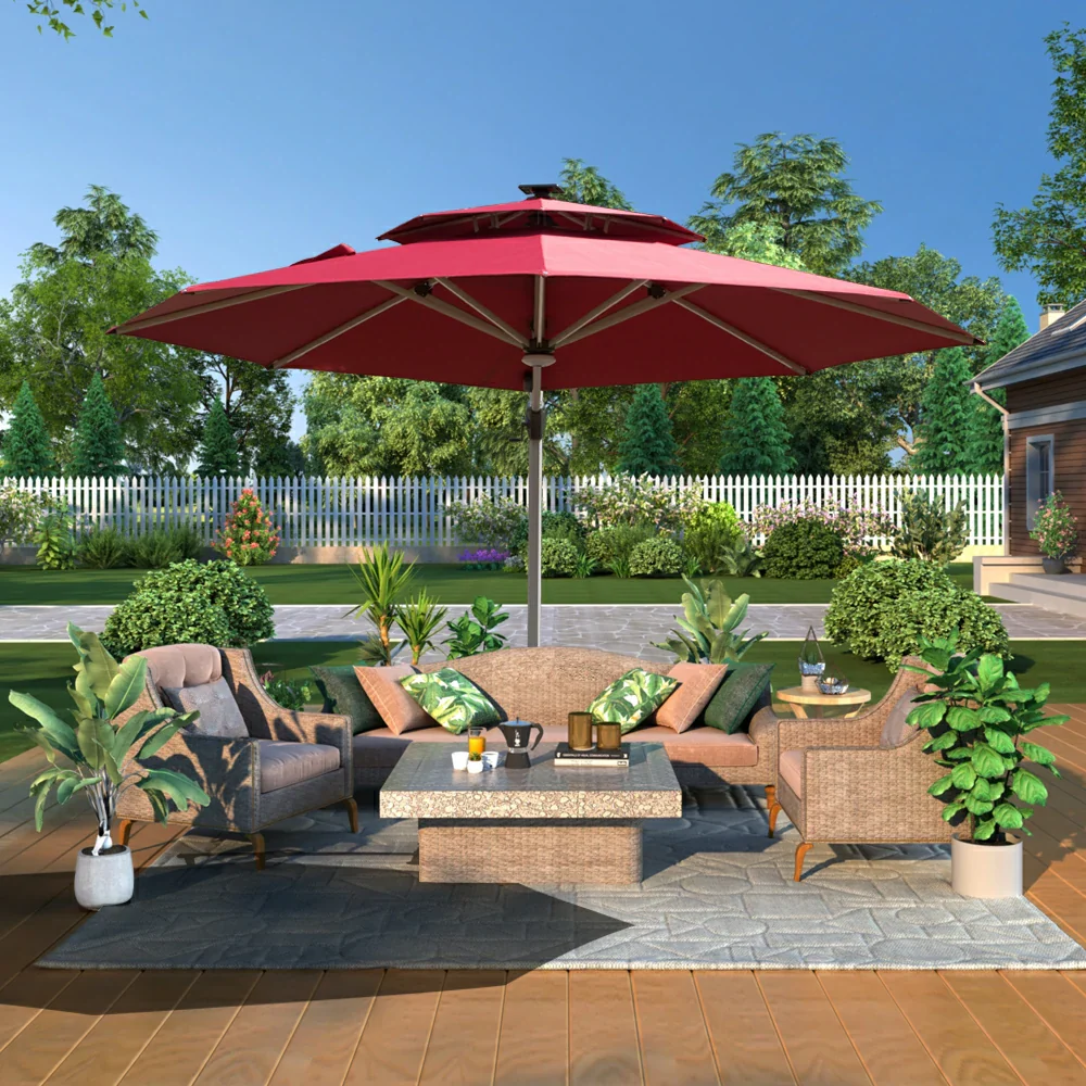 Cantilever Patio Umbrella with Solar Lights - Round - Image 13