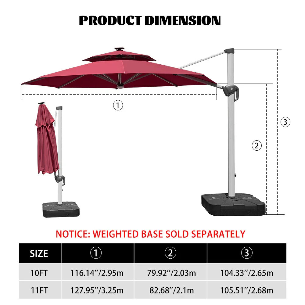 Cantilever Patio Umbrella with Solar Lights - Round - Image 14