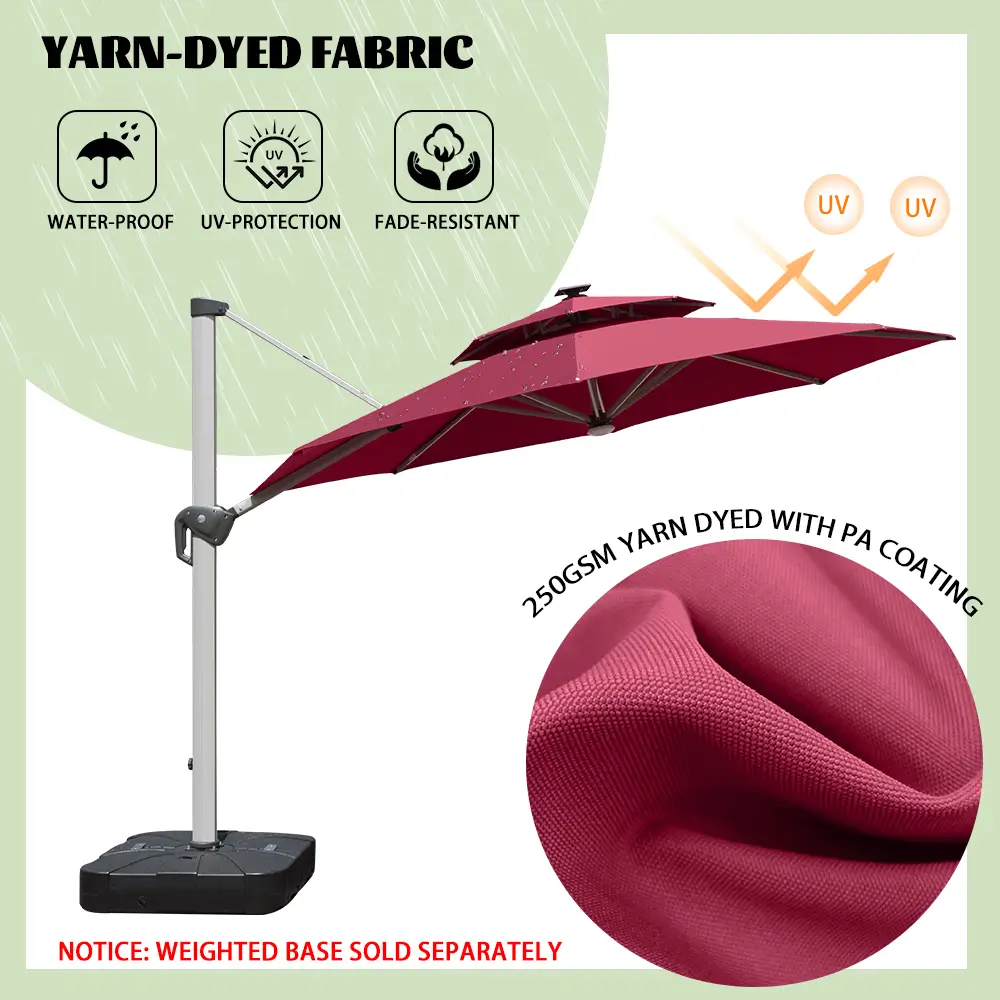 Cantilever Patio Umbrella with Solar Lights - Round - Image 15