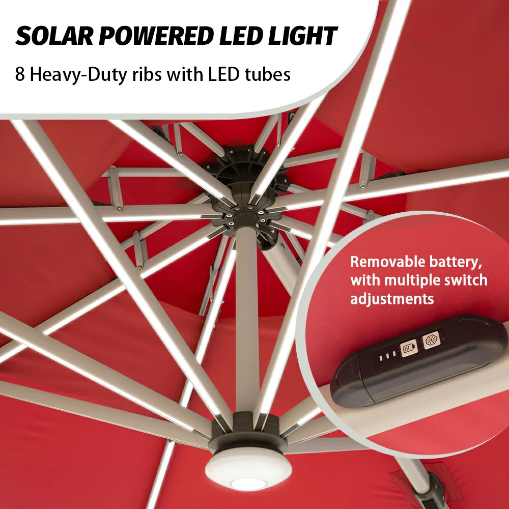 Cantilever Patio Umbrella with Solar Lights - Round - Image 16