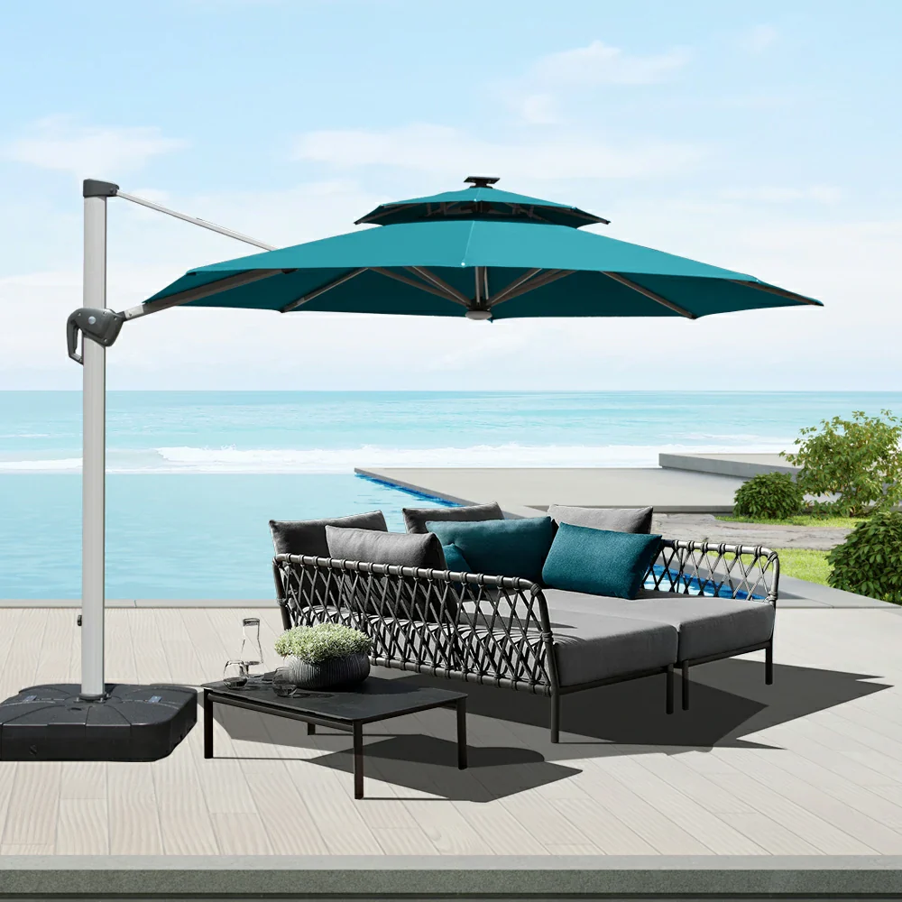 Cantilever Patio Umbrella with Solar Lights - Round - Image 23