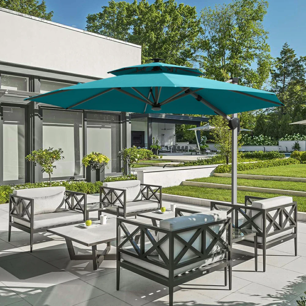 Cantilever Patio Umbrella with Solar Lights - Round - Image 24
