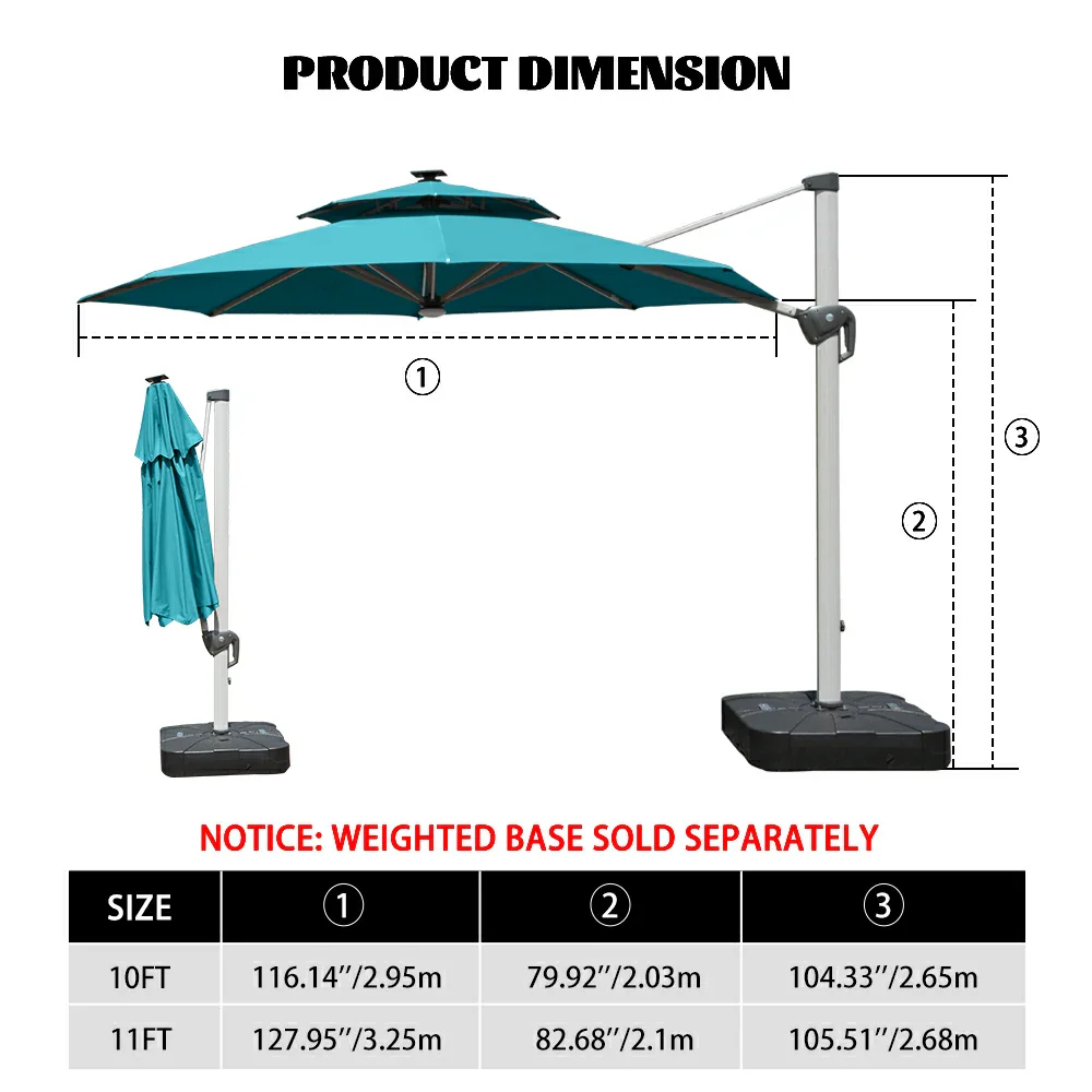 Cantilever Patio Umbrella with Solar Lights - Round - Image 25