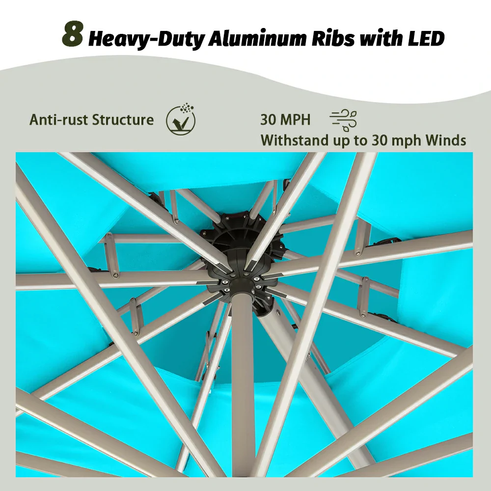 Cantilever Patio Umbrella with Solar Lights - Round - Image 29