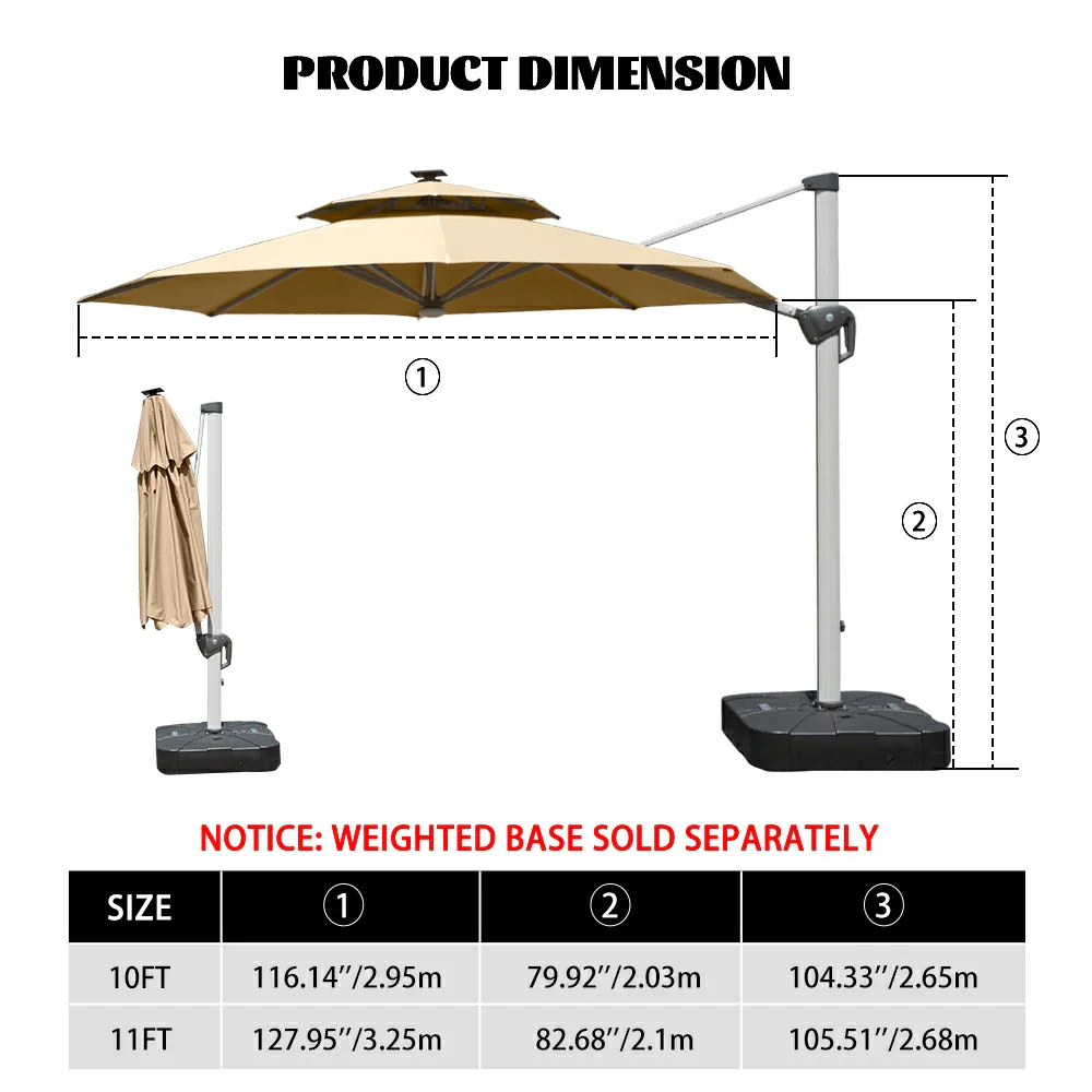 Cantilever Patio Umbrella with Solar Lights - Round - Image 3