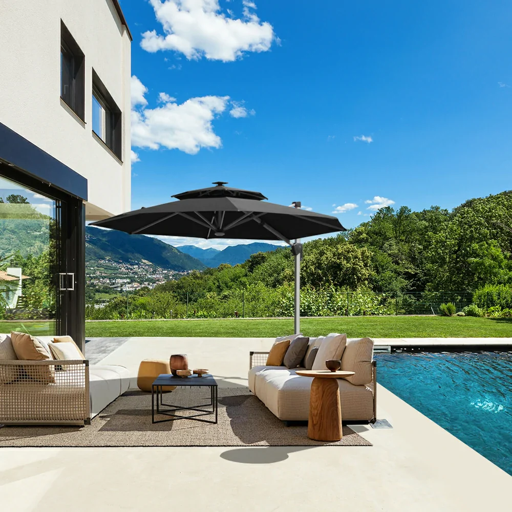 Cantilever Patio Umbrella with Solar Lights - Round - Image 34