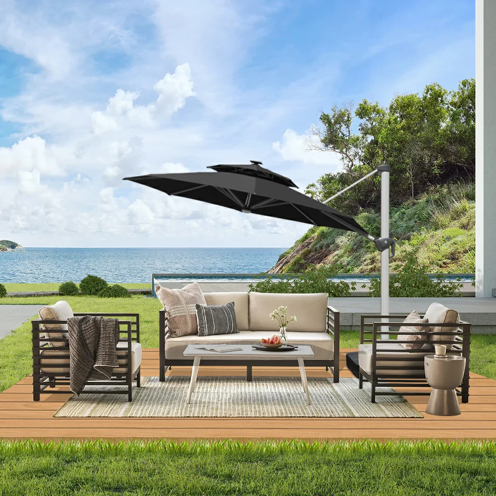 Cantilever Patio Umbrella with Solar Lights - Round - Image 35
