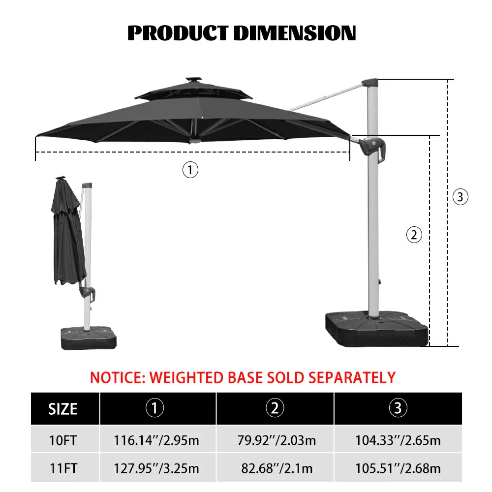 Cantilever Patio Umbrella with Solar Lights - Round - Image 36