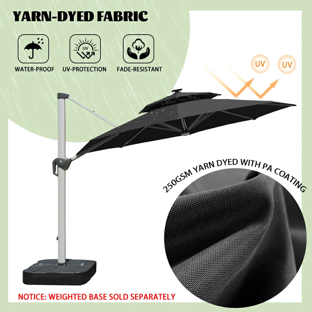 Cantilever Patio Umbrella with Solar Lights - Round - Image 37