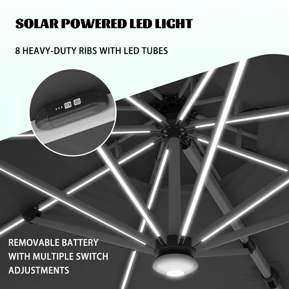 Cantilever Patio Umbrella with Solar Lights - Round - Image 38
