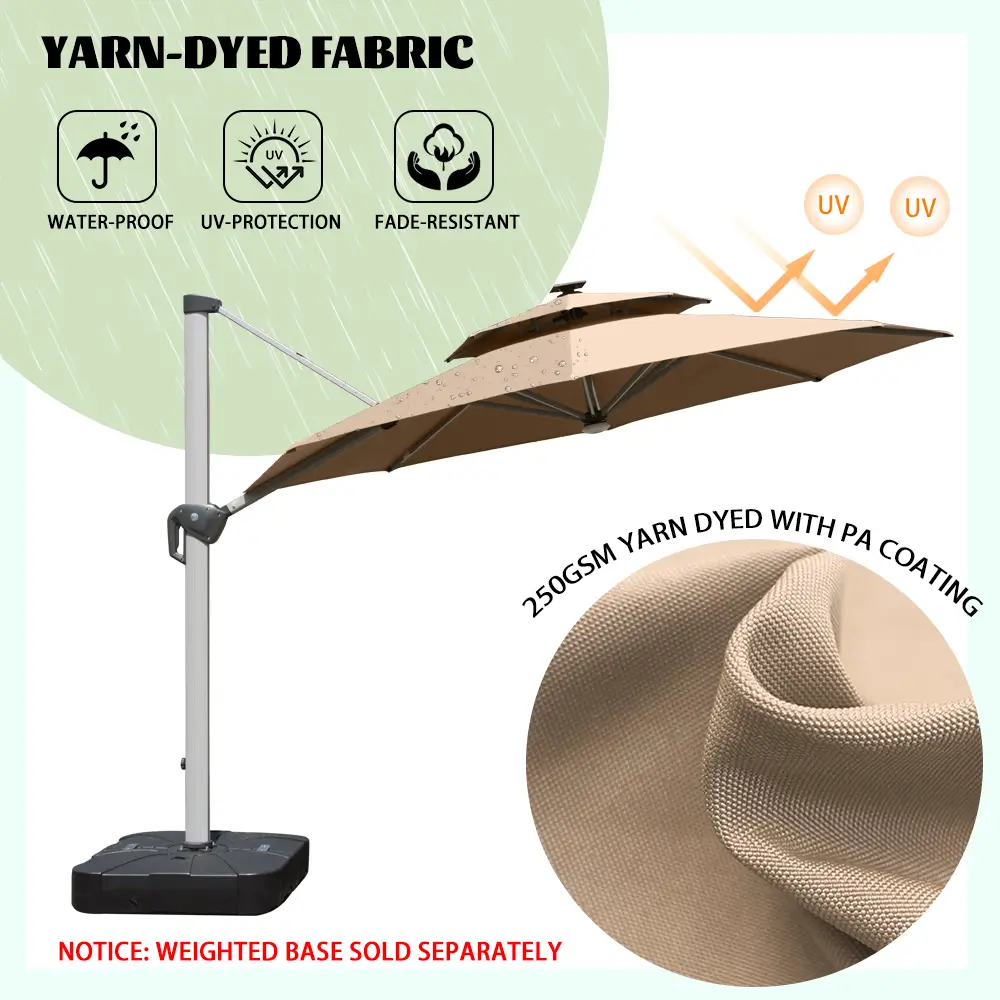 Cantilever Patio Umbrella with Solar Lights - Round - Image 4