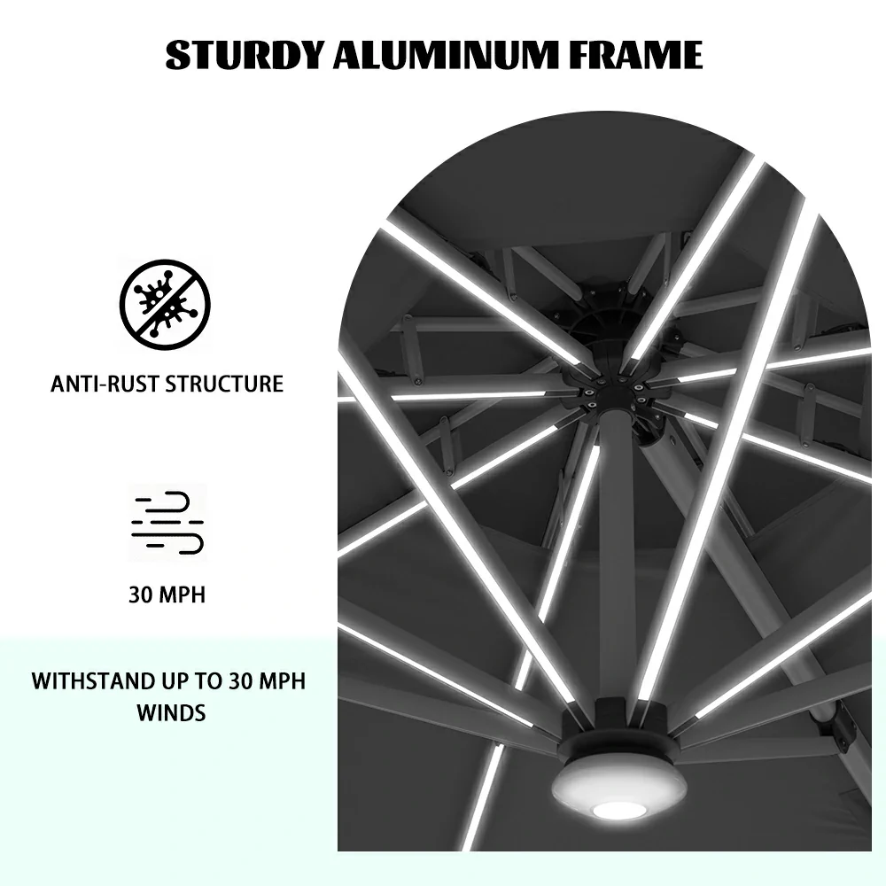 Cantilever Patio Umbrella with Solar Lights - Round - Image 42