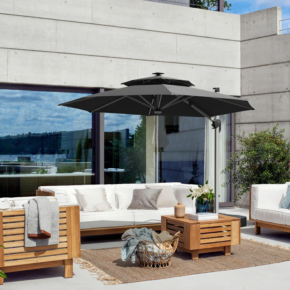 Cantilever Patio Umbrella with Solar Lights - Round - Image 45