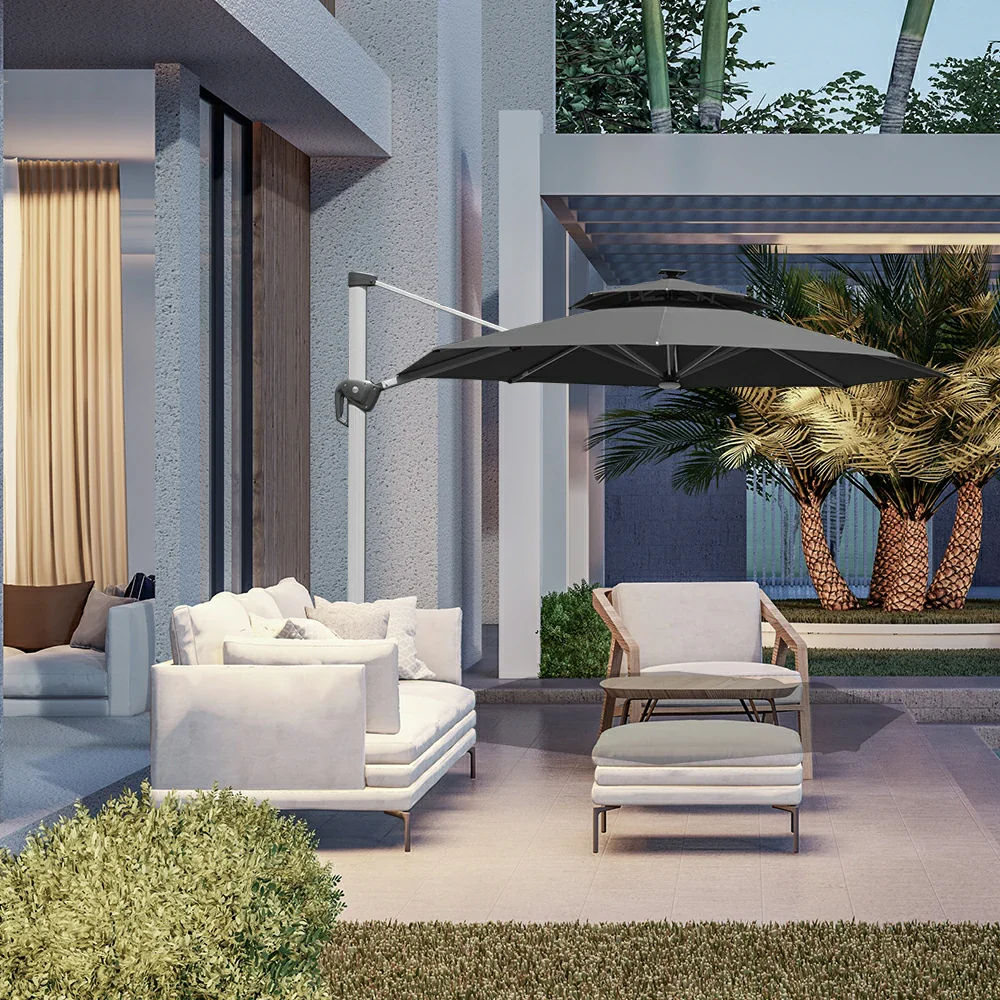 Cantilever Patio Umbrella with Solar Lights - Round - Image 46