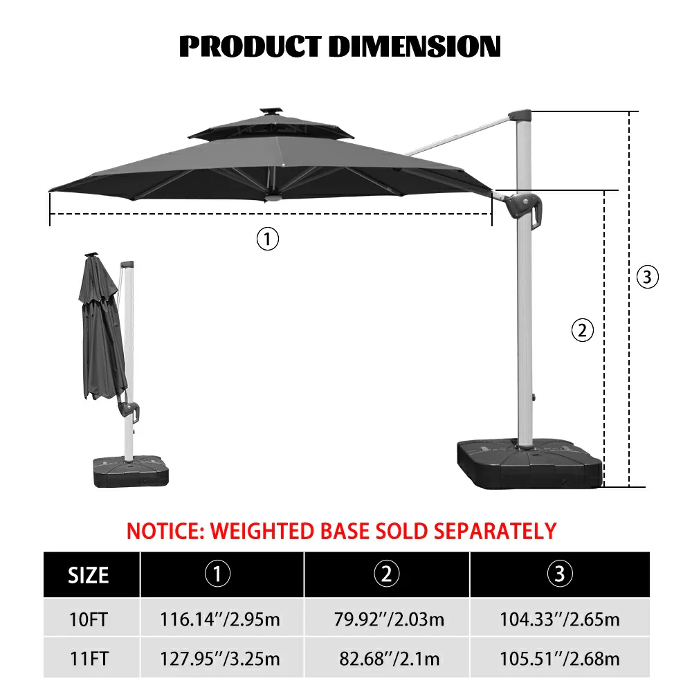 Cantilever Patio Umbrella with Solar Lights - Round - Image 47